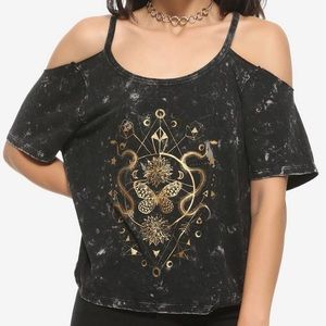 NWOT Metallic Cold Shoulder Tee